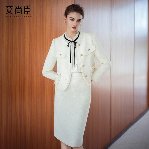 艾尚臣小香风西装套装女圆领长袖套裙职业装气质通勤西服两件套春 商品图0