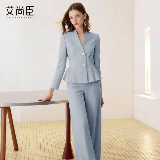 艾尚臣秋冬职业装女蓝色气质西装套装高级感酒店医美前台西服工装 商品图0