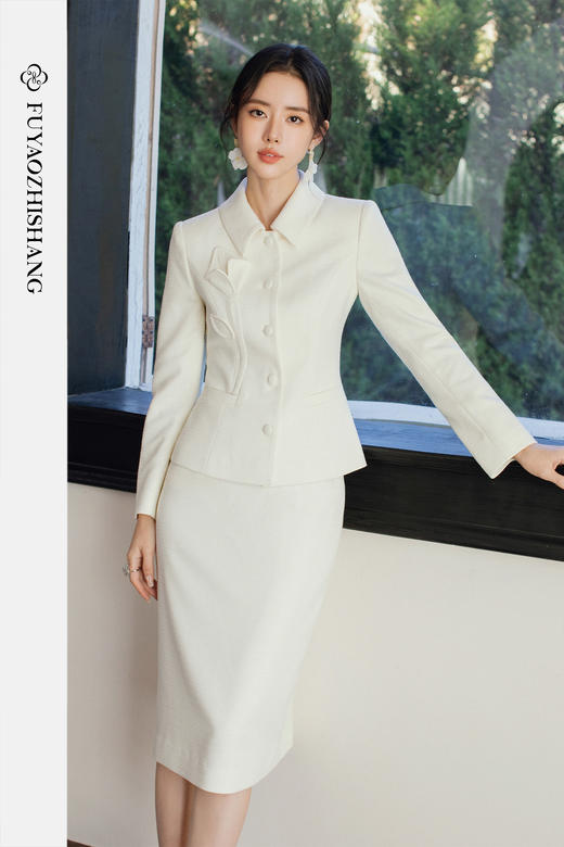 FUYAO扶摇直上 2026新款西装套装女春季花卉刺绣西服两件套高级感 商品图5