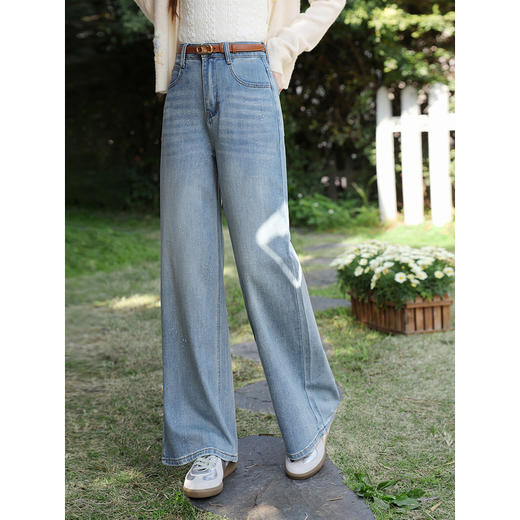 鹿向南「蓝调心事」蓝色长裤直筒阔腿牛仔裤女春季新款高腰裤子 商品图2