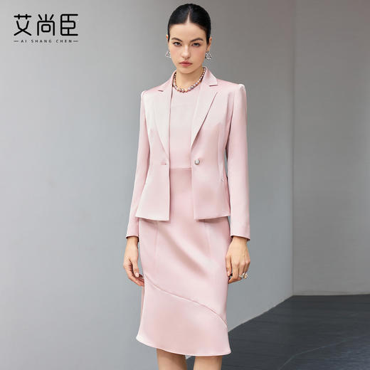 艾尚臣轻熟风粉色西装套装女春季通勤职业装收腰显瘦两件套 商品图0