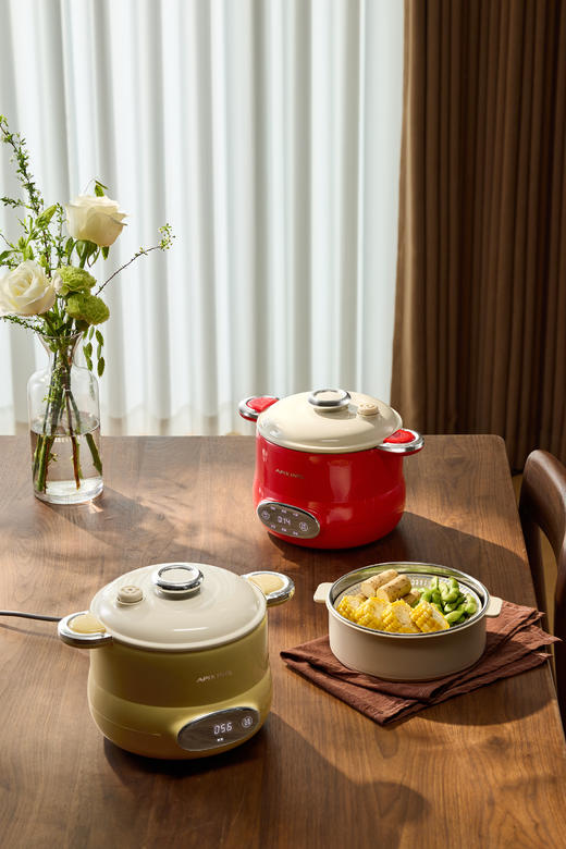 【微压烹煮更省时】安本素多功能微压一体电饭煲APIX-RCB05T 钛金陶瓷釉内胆 1000pa微压焖煮 配蒸屉 容量3L 12h预约 火锅/煮粥/煲汤/煮饭 商品图2
