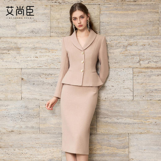 艾尚臣【迪木尔风】通勤毛呢子西装套装女职业装暖冬质简两件套厚 商品图1
