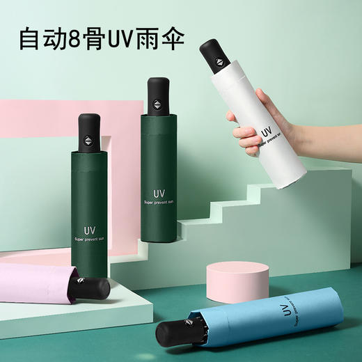 三折全自动雨伞 8骨UV黑胶防晒遮阳伞晴雨两用雨伞 商品图1