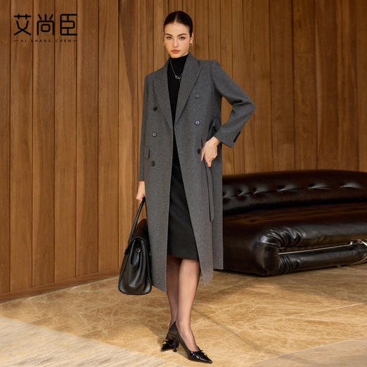 艾尚臣羊毛呢大衣女冬季中长款双排扣通勤职业装气质西装毛呢外套 商品图2