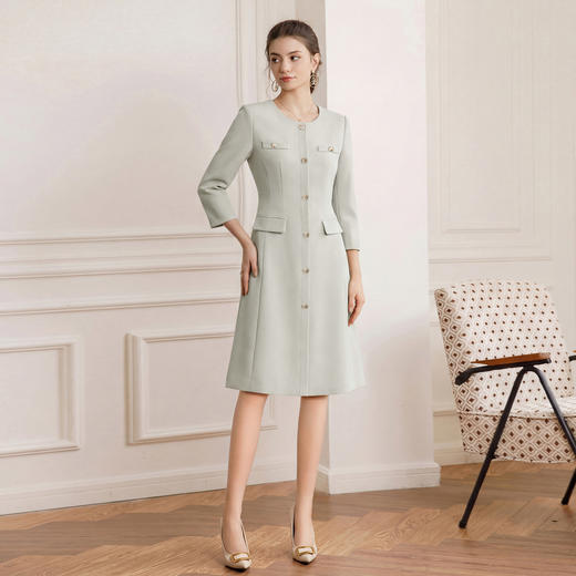 艾尚臣氧气少女治愈芦苇绿连衣裙女七分袖中长款显白气质A裙通勤 商品图0