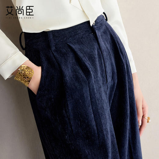 艾尚臣极简商务风高腰西装裤女深蓝色直筒裤职业装通勤气质修身裤 商品图0