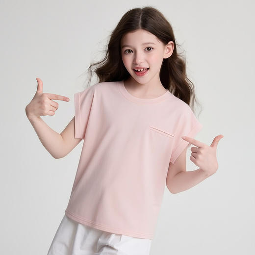笛莎/Deesha 2026年夏季新款女童中大童圆领纯色T恤 商品图1