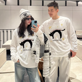 【YW】无忧购情侣款韩版卡通印花简约休闲纯棉长袖t恤（截单后7天发货)