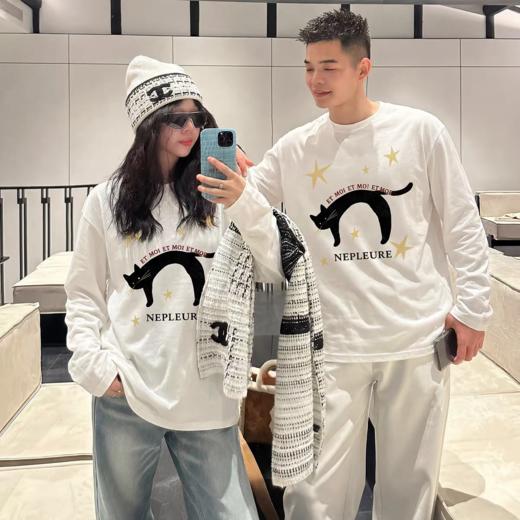 【YW】无忧购情侣款韩版卡通印花简约休闲纯棉长袖t恤（截单后7天发货) 商品图0