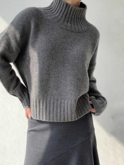 Puree｜#1969 Cocoon Sweater High Neck 羊绒高领茧型厚毛衣 [  白 / 黑  ] 商品图10