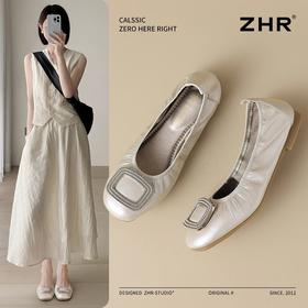 ZHR则则头层牛皮真皮平底软底单鞋2025新款百搭气质女鞋一脚蹬女