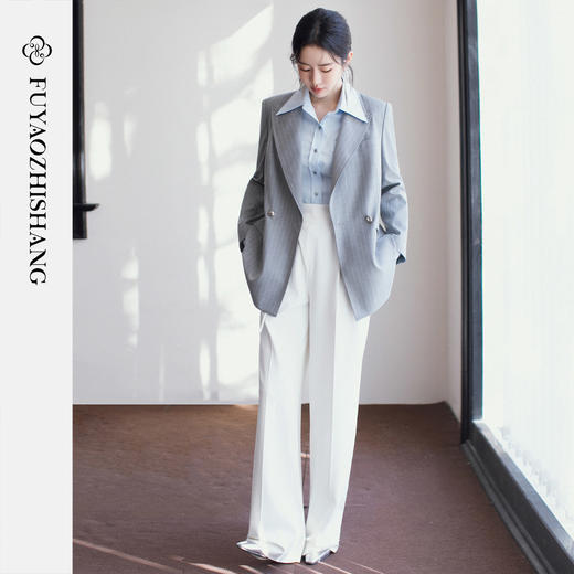 FUYAO扶摇直上 【老钱风】阔版有型条纹西装三件套女春季优雅通勤 商品图4