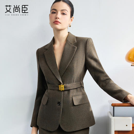 艾尚臣商务风显白提气色通勤战衣女羊毛西装套装女秋冬性感职业装 商品图1