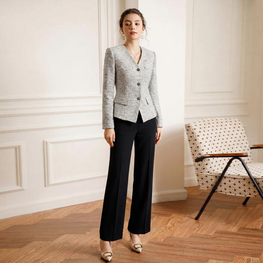 艾尚臣小香风粗花呢西装套装女V领外套裤子两件套通勤穿搭设计感 商品图0