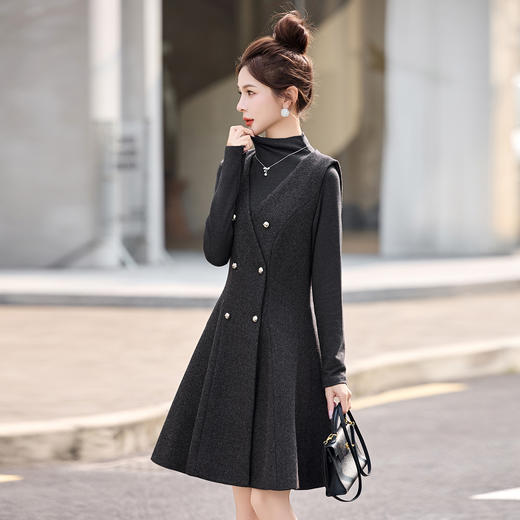 优雅风女套装2026春季新款气质通勤时尚打底衫双排扣马甲裙两件套MQ5125 商品图2