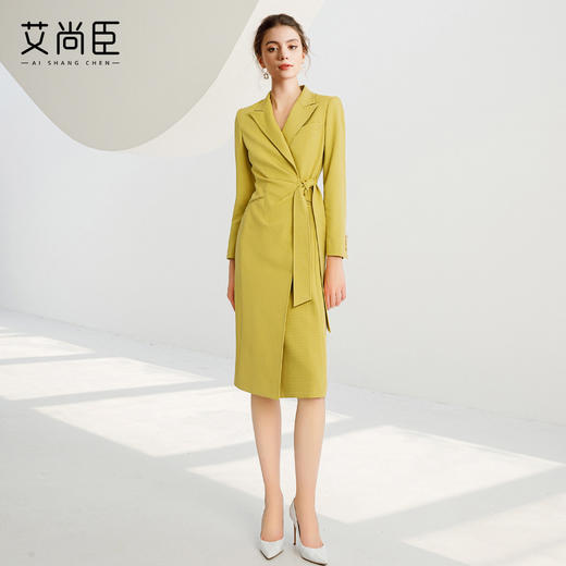 艾尚臣牛油果色高级感职业连衣裙女中长款西装裙收腰通勤正式场合 商品图2
