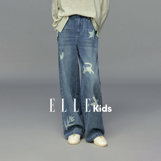 💕春3童装直筒宽松廓形趣味印花牛仔长裤 商品图0