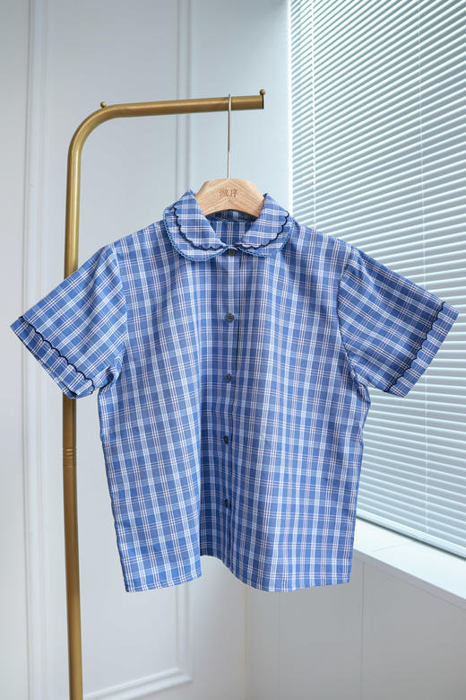 宝蓝日记|文艺双层彼得翻领格纹衬衣 商品图0