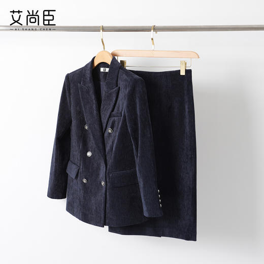 艾尚臣秋冬加厚雪尼尔西装套装女职业装双排扣通勤风气质休闲西服 商品图4