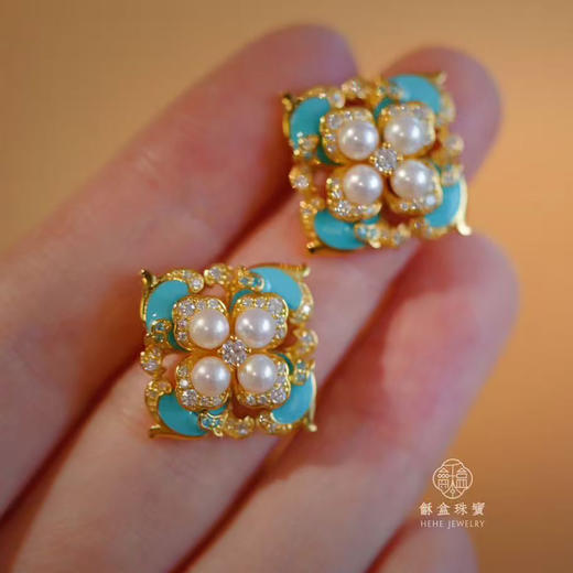 龢盒原创 珠玉青岚 银镶淡水珍珠手镯耳钉套 商品图4