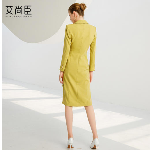 艾尚臣牛油果色高级感职业连衣裙女中长款西装裙收腰通勤正式场合 商品图4