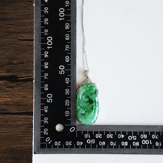 【天然正品】A货翡翠AU750白金镶钻镶天然细腻糯种飘绿花如意（万事如意）翡翠吊坠项链100226NJM12 商品图2