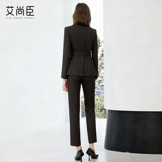 艾尚臣复古棕色西装套装女秋冬高级感通勤条纹职业装管理层工作服 商品图4