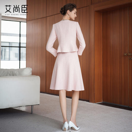 艾尚臣粉色粗花呢西装套装裙女秋冬富家千金小洋装气质西服两件套 商品图4