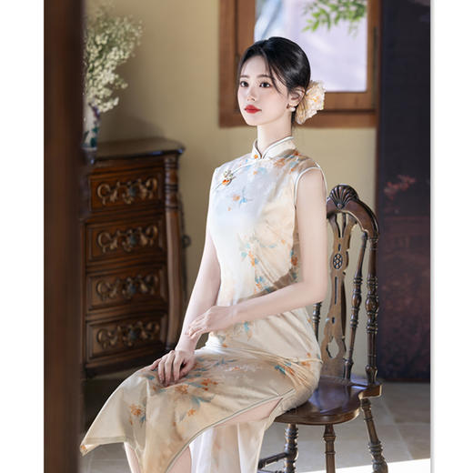 港风中式长款无袖旗袍2026春夏款时尚改良修身显瘦老上海韵味旗袍SYK12685 商品图2