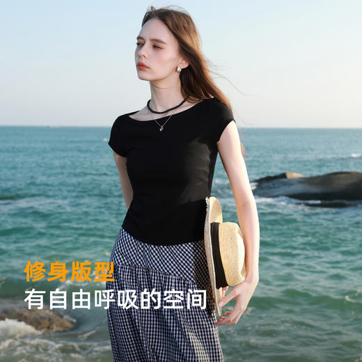 【瘦瘦T】三彩2026春季新款显瘦短袖T恤修身短款套头衫上衣M 商品图3