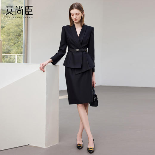 艾尚臣高端黑色西装套装女职场通勤正装高级感商务风时尚两件套冬 商品图3