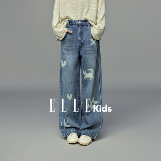 💕春3童装直筒宽松廓形趣味印花牛仔长裤 商品图1