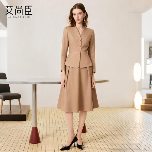 艾尚臣卡其色职业装女秋冬新款高级感时尚工作服气质通勤西装套装 商品图1