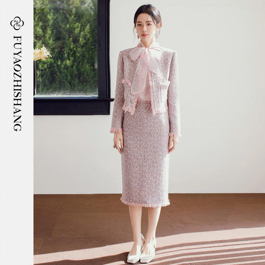 FUYAO扶摇 【奢柔香系】浪漫风时尚套装女短款小香风上衣三件套春 商品图3