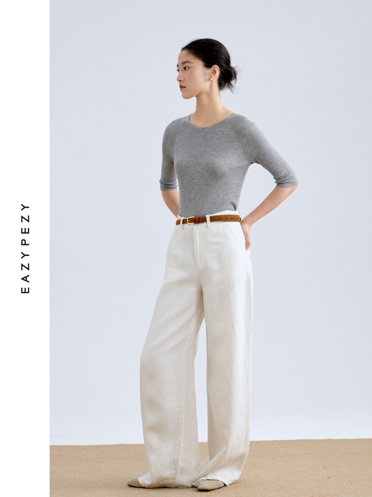 大小姐·精纺丝羊绒圆领罗纹半袖套头衫