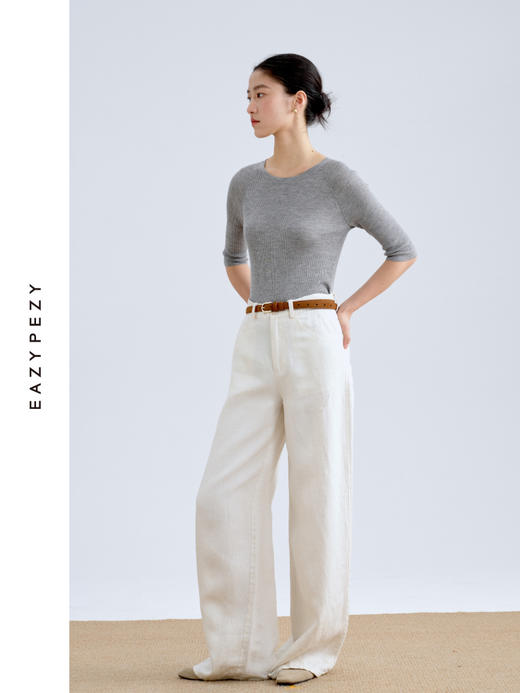 大小姐·精纺丝羊绒圆领罗纹半袖套头衫 商品图0