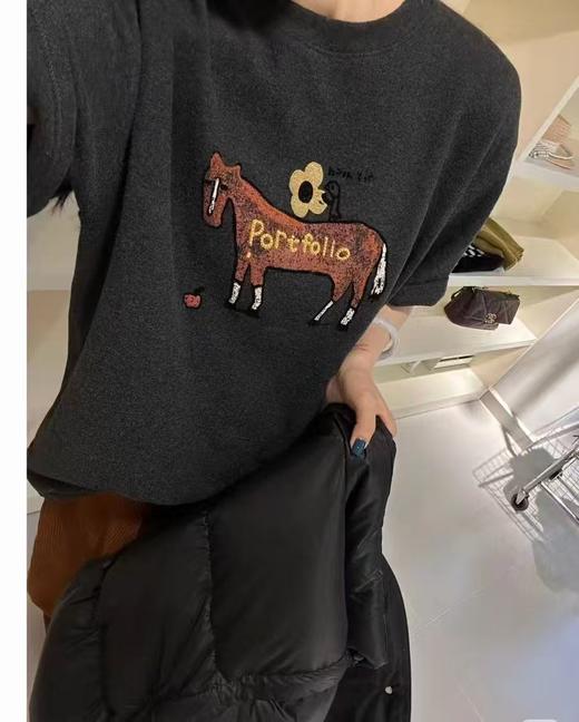 老米优品🎈3-5天《花朵小马🐎刺绣短袖澳绒tee 》重工刺绣，双面澳绒云朵般轻暖舒适~T260226B 商品图1