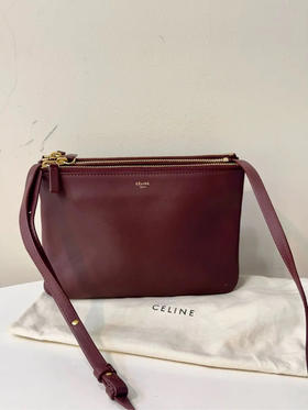 CELINE trio 小号 酒红色 羊皮 三层包