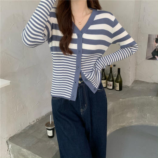 【经典条纹元素❗百搭不挑风格】秋季新款显瘦条纹针织长袖开衫衣女。rg 商品图2