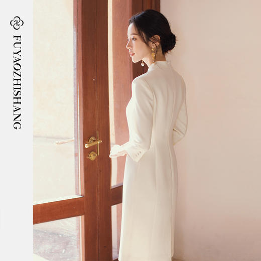FUYAO扶摇直上 新中式醋酸旗袍裙女七分袖立领连衣裙修身优雅裙子 商品图4