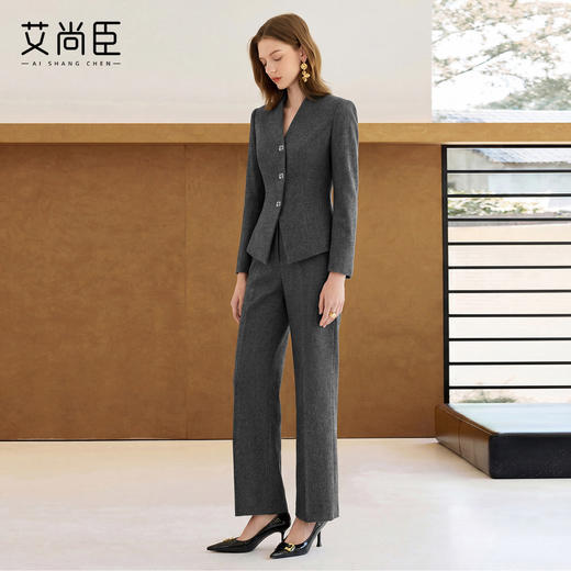 艾尚臣高级感灰色西装套装女春季长袖职业装通勤商务优雅风两件套 商品图3