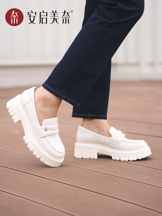 ARCHCONTACT安启美奈圆头深口复古厚底松糕乐福鞋52852 商品图3