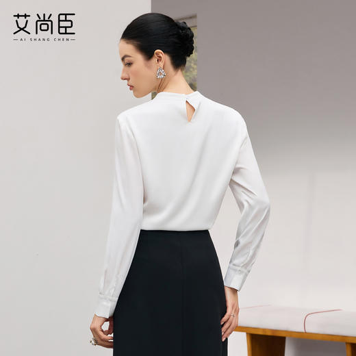 艾尚臣优雅风飘带领长袖衬衫女职业通勤白衬衣气质设计感女装上衣 商品图4