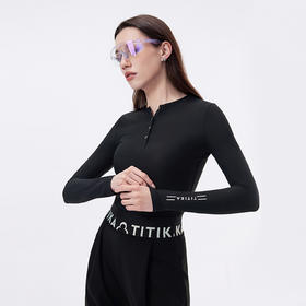 TITIKA小怪瘦亨利领长袖T恤女春秋修身长款运动休闲跑步上衣61T21241