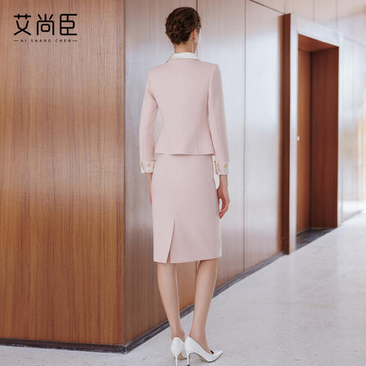 艾尚臣粉色西装套装女高级感撞色领西服小香风两件套气质职业套装 商品图4