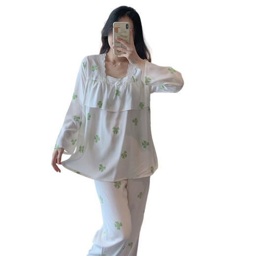 【亲肤柔软❗绵柔舒适】秋季新款女士睡衣长袖仿棉套头方领棉绸春夏甜美休闲家居服套装。rg 商品图4