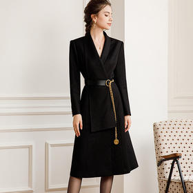 西装职业连衣裙女秋冬2025年新款高级感黑色外套长袖中长款裙大衣