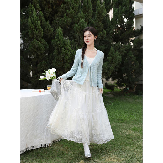 鹿向南「永恒灿烂」杏白色蕾丝长款半身裙女早春显瘦a字半身长裙 商品图1