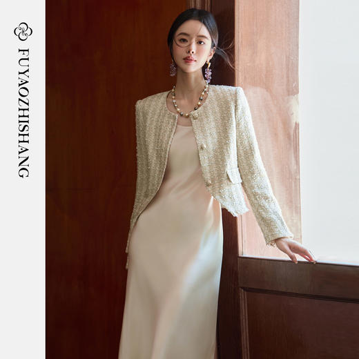 FUYAO扶摇 小香风粗花呢短外套女圆领贵妇名媛气质上衣轻奢风短款 商品图3